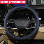 Craedli 14.5-15 Inch Leather Car Steering Wheel Cover, Non-Slip Breathable Auto Steering Wheel Protector Cover, Universal Veh