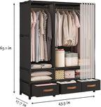 Portable Closet,Portable Closets for Hanging Clothes,Japanese Style Wardrobe Clothing Rack with 3 Drawers,1 Hanging Rods and 