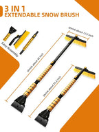 44" Snow Brush and Ice Scraper for Car Windshield, Extendable Snow Brush 360° Rotating Snow Removal Tool with Comfortable Foam Grip for Truck Vehicle Automobile Car (Yellow)