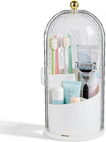 Toothbrush Holder with Cover for Bathroom Countertop, Rotating Organizer for Electric Tooth Brush and Toothpaste, 3-Slot Make
