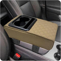 Car Center Console Armrest Pillow, Waterproof Car Armrest Cover Cushion with Cup and Phone Holder, Memory Foam Arm Rest Box Protector for Most Vehicles, Car Accessories (Beige)