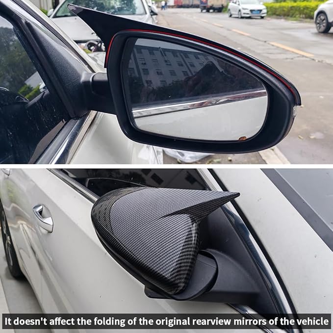 Compatible with Kia Forte Mirror Cover 2019 2020 2021 2022 2023 2024, Accessories Car Exterior Door Ox Horn Side Rearview Mirror Guard Cover Trim Caps (Carbon Fiber Color)