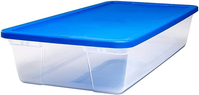 HOMZ 2-Pack Snaplock, Large Clear Plastic Storage Organizer Bins w/Lids, 41 Quart, Blue - Stackable Container Boxes for Bedro