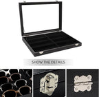 Wudygirl Jewelry and Sunglass Organizer - 8 Slot Storage With Clear Lid, Leather Eyeglasses Display for Women and Men (8 Grid