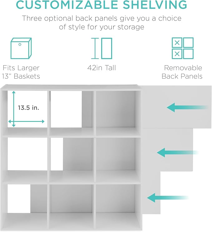 Best Choice Products 9-Cube Storage Organizer, 13.5in Shelf Opening, Bookcase, Display Shelf, Customizable w/ 3 Removable Bac