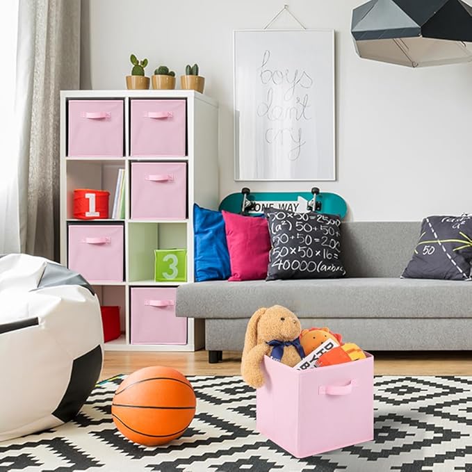 Stero Fabric Storage Bins 6 Pack Fun Colored Durable Storage Cubes with Fabric Handles Foldable Cube Baskets for Home, Kids R