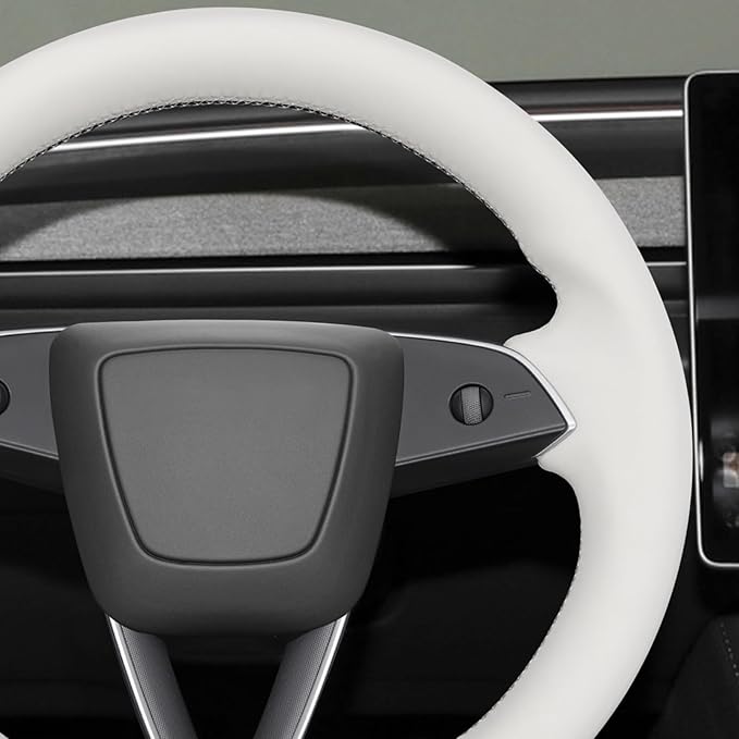 MEWANT DIY Stitching Real Leather Steering Wheel Cover Wrap for Tesla Model 3 Highland 2023-2025/Model Y 2025 Highland for Tesla Model 3/Model Y Accessories(3D Style)