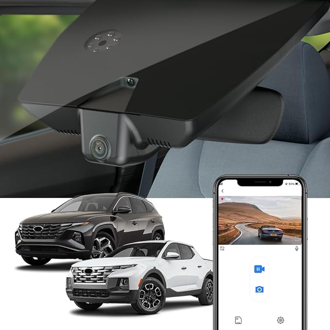 Fitcamx 4K Dash Cam Adapts for Hyundai Santa Cruz & Tucson 2022-2026 (Part NO#N9000), OEM Factory Look, UHD 2160P Video, Buil