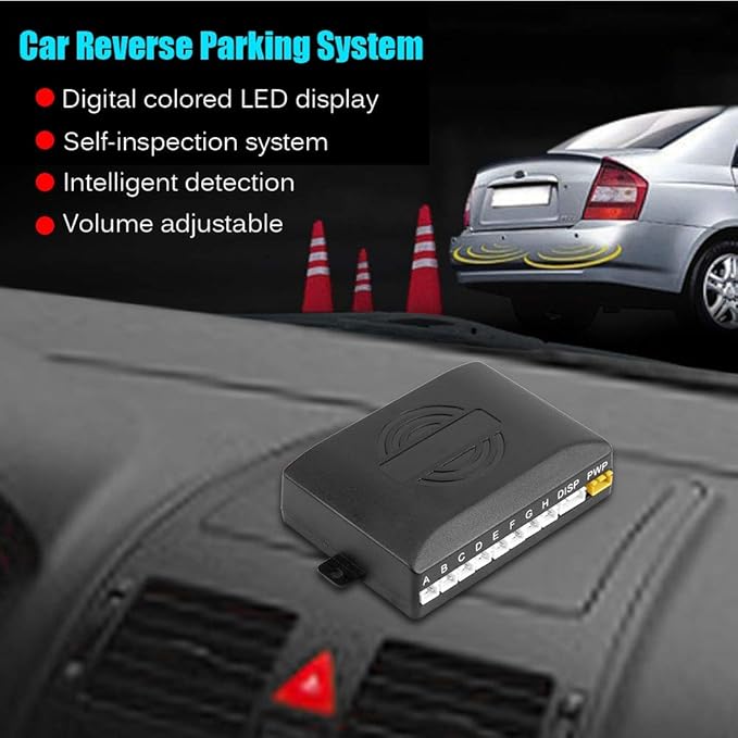 Car Reverse Backup Parking Sensor System Universal LED Parking Detector Monitor with 8 Sensor, 12V DC, 0.3-2.5m