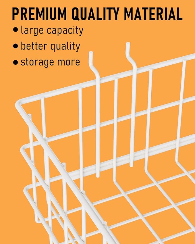 INCLY 4 Pack Pegboard Baskets Bins Set, 4 Size Square Style Metal White Wire Basket for Any Peg Board Organizing Tools, Pegbo