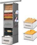 5-Tier Hanging Organizer for Closet, Fabric Closet Organizer with 2 Hooks, 2 Pull-Out Drawers, Foldable Space-Saving Storage 