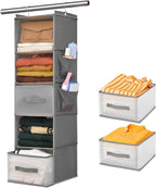 5-Tier Hanging Organizer for Closet, Fabric Closet Organizer with 2 Hooks, 2 Pull-Out Drawers, Foldable Space-Saving Storage 