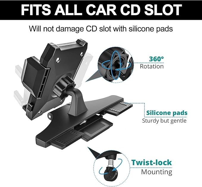 EXSHOW Phone Holder for Car CD Slot, One-Hand-Available CD Player Cell Phone Mount for iPhone 11 Pro Max 11 XR XS 8 Plus 7 6S SE, Samsung S10+ S10e S10 S9 N9 S8 Note10 10+ Plus, Google, LG, Moto etc