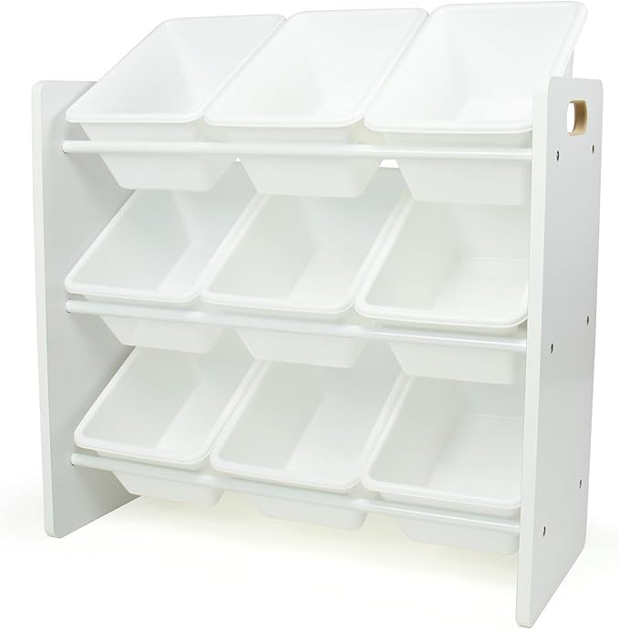 Humble Crew 9-Bin Toy Organizer – Cambridge White Plastic Bins, 3-Tier Storage Solution for Kids' Playrooms and Nurseries