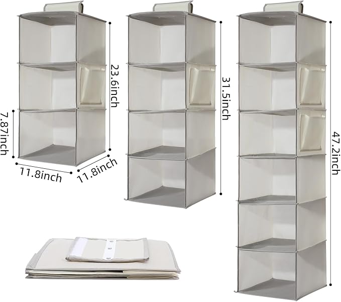 2 Packs Hanging Closet Organizer Storage, 4-Shelf Hanging Shelves for Closet, Closet Clothes Organizer and Storage with Side 