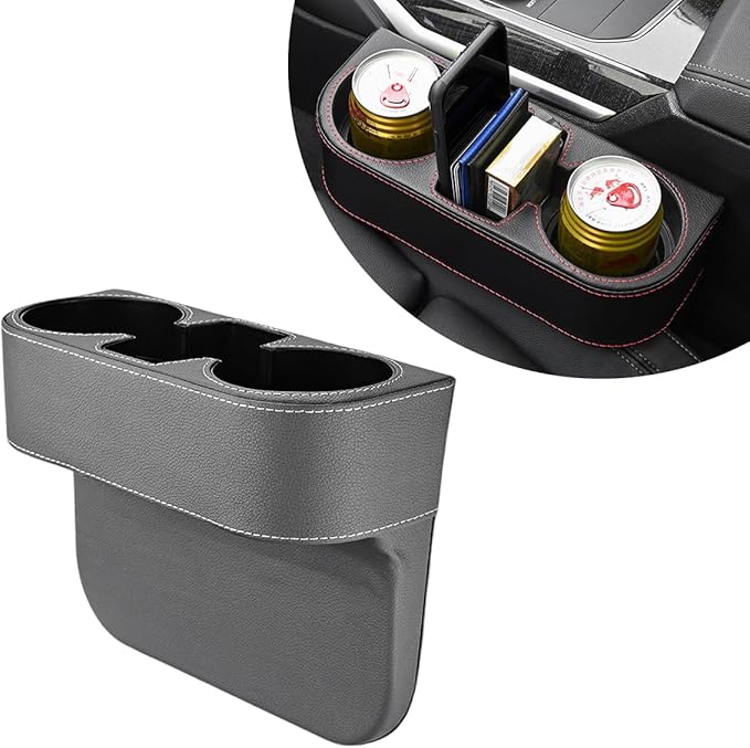 DXNQ Car Cup Holder Gap Filler Organizer, Multifunctional Auto Front Console Gap Filler with Cup Holder, Leather Extra Cup Ho