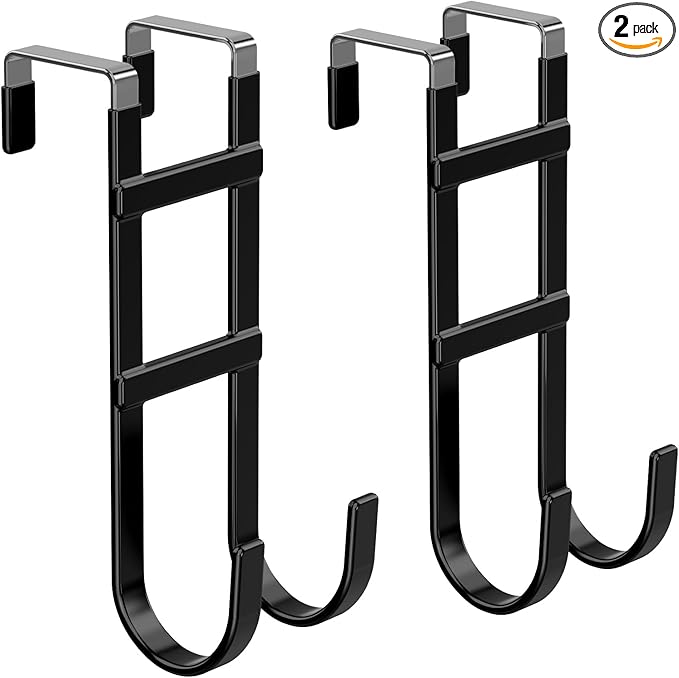 FYY Over The Door Hooks - 2 Pack Heavy Duty Dual-Hook Organizer Hanger with Non-Slip Rubber for Towels, Clothes, Hats & Bags 