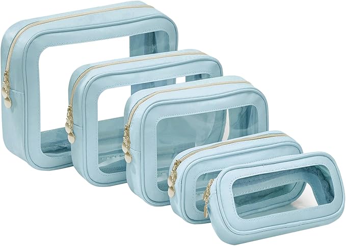 5PCS Diaper Bag Organizer Pouch Set, Clear Organizer Bags, TSA Approved Toiletry Bag, Clear Waterproof Cosmetic Bags with Zip
