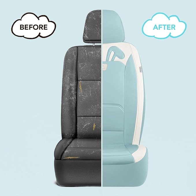 PIC AUTO Car Seat Covers, Cute Rabbit Premium Blue Leather Seat Covers, Universal Fit Front Seat Covers for Cars, Trucks, SUV