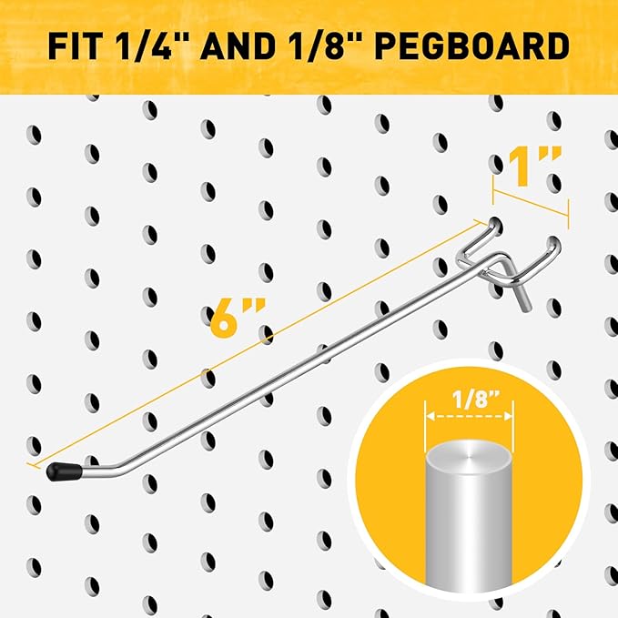 ELEAD 105-Piece 6 Inch Pegboard Hooks, Heavy Duty Peg Board Organizer Accessories, Peg Board Tool Hangers Fit for 1/4" and 1/