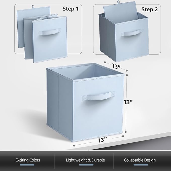 Sorbus 13 Inch Storage Bins - Sturdy Collapsible Fabric Storage Cubes with Handle - 8 Foldable Baskets for Organizing Clothes