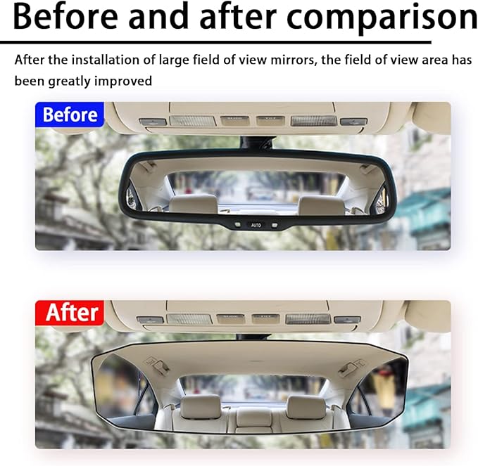 Car Rear View Mirror, 12 Inch Car Interior Panoramic Convex Rearview Mirror, Clip-On HD Wide Angle Extended Curved Mirror, Reduce Blind Spot Effectively, Universal Car Accessories (Irregular White)