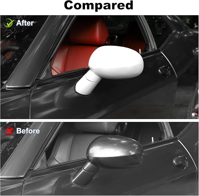 Voodonala for Challenger Rearview Mirror Cover Decoration Trim for 2009-2022 Dodge Challenger, ASB White, 10pcs