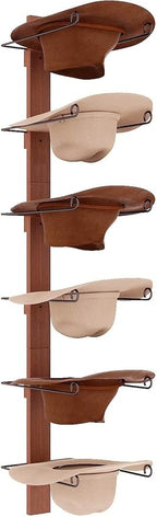 Cowboy Hat Rack - 6-Piece Western Hat Holder, Rustic Black Metal & Natural Wooden Board Wall Mount