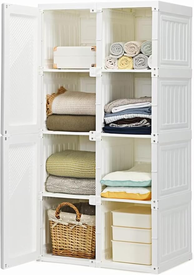 Portable Closet Wardrobe, Foldable Clothes Organizer with Magnetic Door, Freestanding Closet Clothes Organizer for Bedroom, E