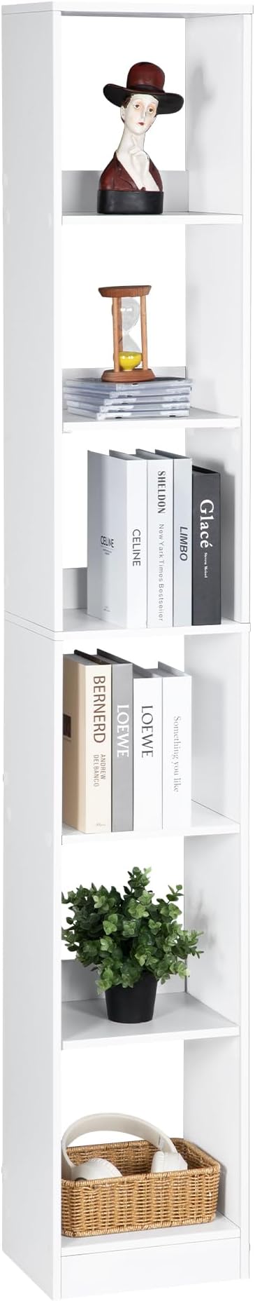 Hzuaneri Bookcase, Tall Narrow Bookshelf, Open Display Storage Shelf, Skinny Cube Book Shelf with Adjustable Shelves, CD Rack
