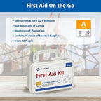 First Aid Only 91322 ANSI A 2021 and OSHA Compliant First Aid Kit, 10-Person Emergency First Aid Kit for Business, Home, Car,