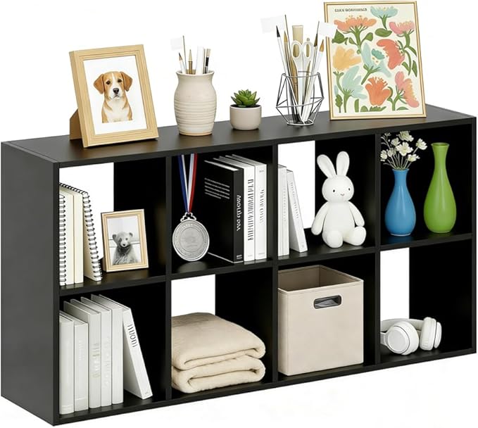 8 Cube Storage Organizer Shelf, Open Cube Bookshelf, Reversible Bookcase, Sturdy Modern Storage for Home Office, Bedroom, Liv