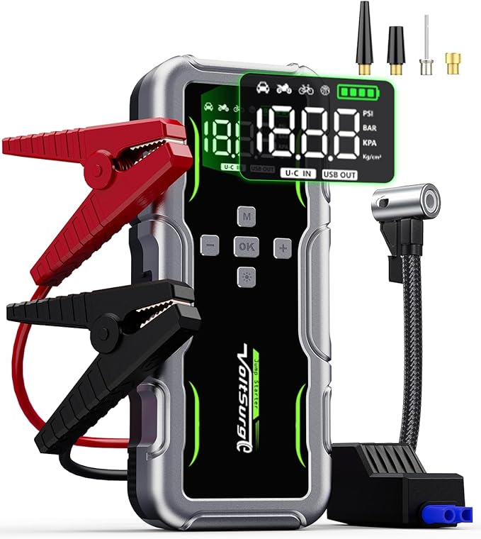 8000A Jump Starter with Air Compressor, 12V Portable Battery Jumper Starter Pack(All Gas/10.0L Diesel) for Car, Jump Box