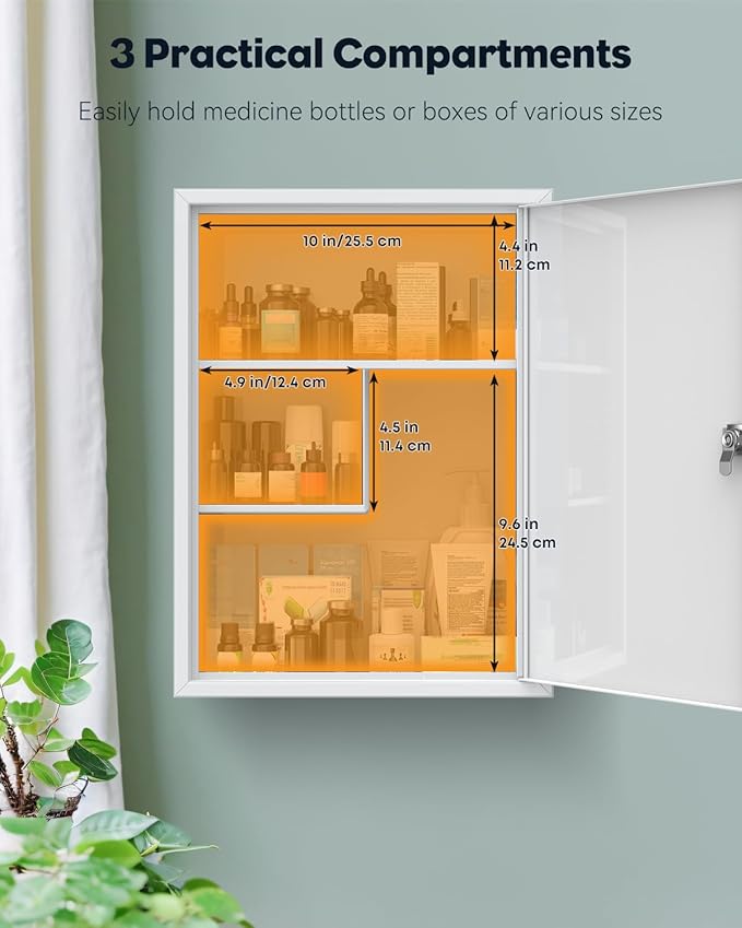 Uniclife Wall Mount Medicine Cabinet with Key Lock, Locking First Aid Cabinet, Lockable Medical Cabinet, Large Capacity Medic