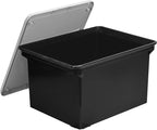 Storex Plastic File Tote Storage Box with Snap-On Lid, Letter/Legal Size, Black/Silver (61528A01C)