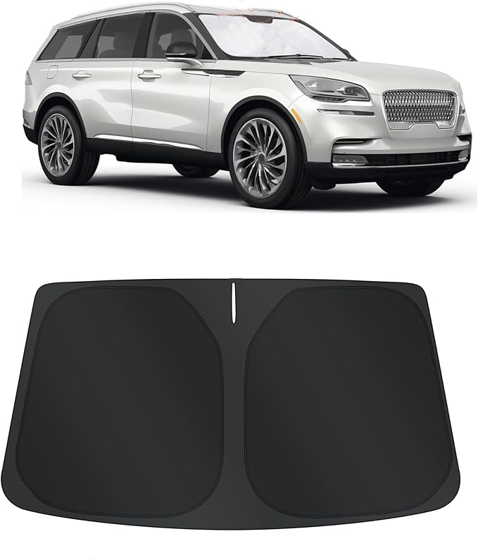 TINGLU Sun Shade for Lincoln Aviator 2020-2025 2026 Accessories Windshield Sun Shade Window Shade UV Rays Protection Sun Visor Cover with Steering Wheel Sunshade Storage Bag