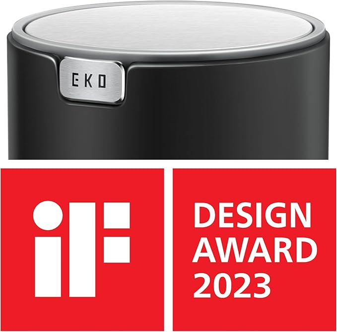 EKO Fandy 0.4 Gal/1.5L Mini Tabletop Trash Bin with Swing-Lid, Desktop Trash Can for Bathroom Countertop, Vanity, Coffee or Office, Small Garbage Bin (Black)