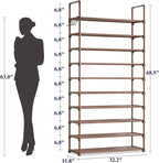 Kitsure Shoe Rack for Closet - 10-Tier Shoe Organizer with Hook Rack, Large-Capacity & Space-Saving Shoe Shelf for Entryway, 