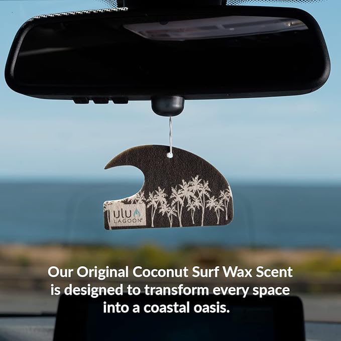 ulu Lagoon Hanging Car Air Freshener | Tropical Beach Coconut Surf Wax Scent Mini Wave | Long Lasting Car Freshener, Closet a