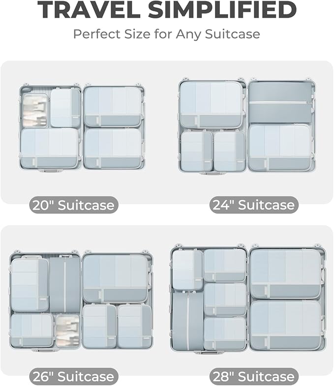 Percover Compression Packing Cubes 8-Piece Set, Packing Cubes Compression for Travel with Laundry Bag & Shoe Bag, Travel Orga