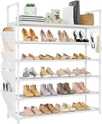 LANTEFUL 6 Tier Shoe Rack Storage for 24-30 Pairs Shoe and Boot, Shoe Organizer with Hook and Side Pocket Free Standing Long 