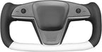 MEWANT Hand Stitched White Leather Steering Wheel Cover Wrap for Tesla Model S 2021-2023 / Model X 2021-2023 Steering Wheel Accessories
