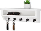 Nekon Key Holder Wall Mount, Wall Organizer Shelf with 5 Key Hooks, Room Decor for Home and Apartment Essentials, White
