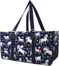NGIL Extra Large Utility Tote Reusable Grocery Bag Oversized Collapsible for Groceries, Storage, Picnic, Beach (Unicorn Print-navy)