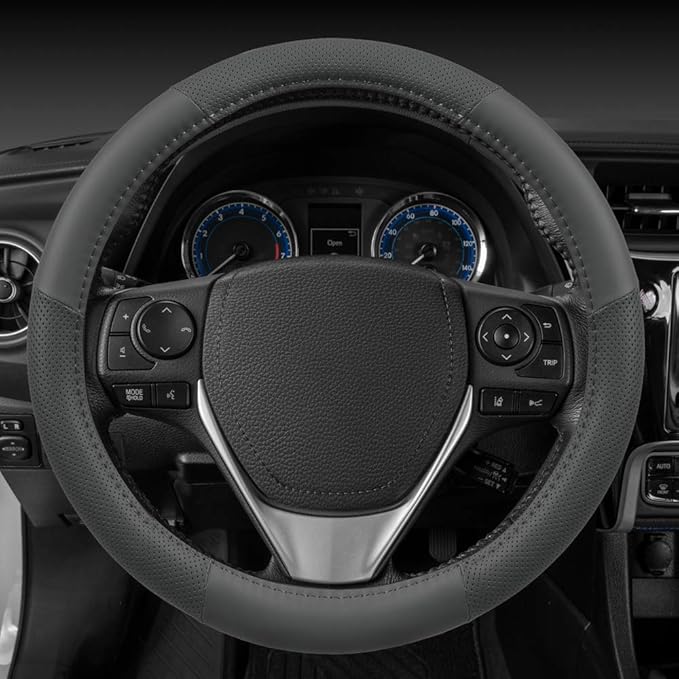 Motor Trend Perforated Microfiber Leather Steering Wheel Cover for Cars Trucks SUVs Vans, Sporty Racing Improved Grip Anti-Fa