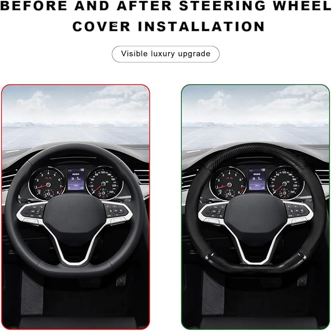 Car Breathable Steering Wheel Cover, Carbon Fiber Wear-Resistant D Shape Steering Wheel Protector for Comfy Grip, Universal N