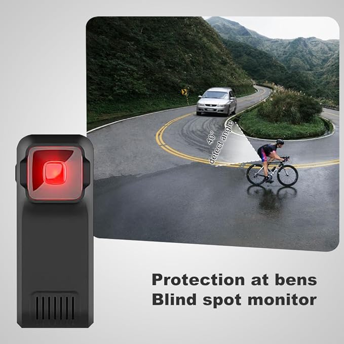 BY-J Bike Radar Tail Light, Visual and Audible Alerts for Approaching Vehicle, Compatible with Garmin Wahoo Bike Computers & 