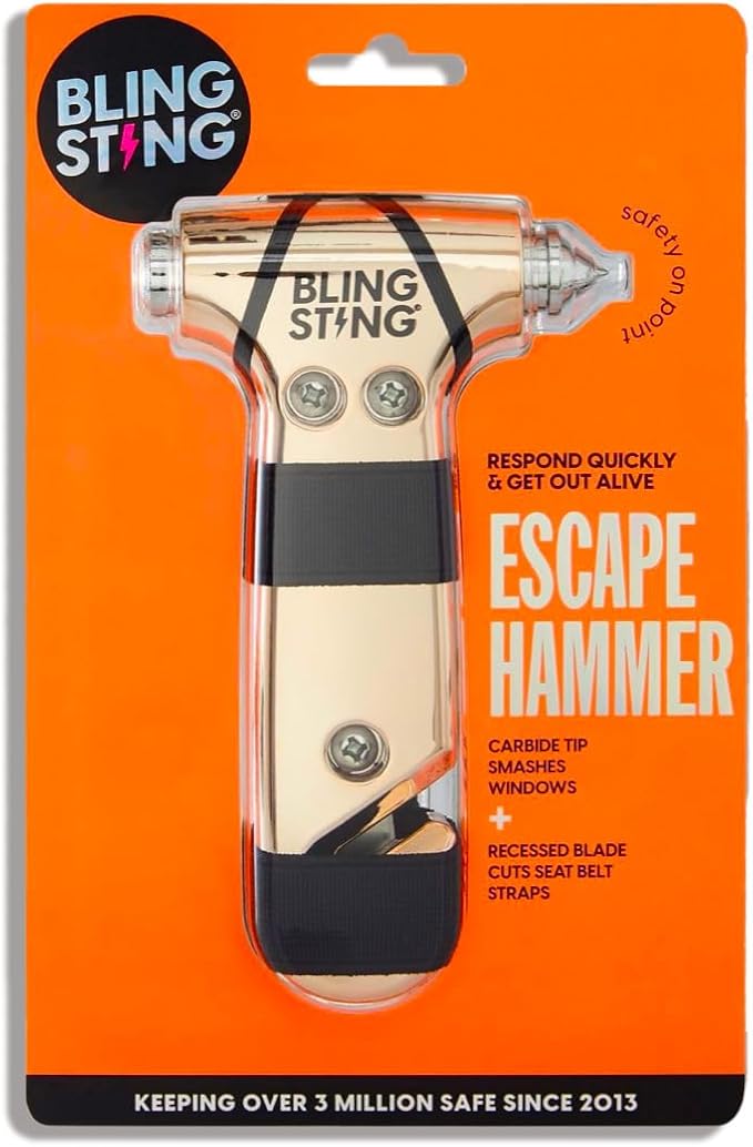BLINGSTING Safety Hammer - Emergency Automotive Escape Tool with Window Breaker, Seat Belt Cutter & Adjustable Car Visor Stra