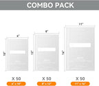 Wevac Vacuum Sealer Bags, 150 Gallon 11" x 16", and Quart 8" x 12" and Pint 6" x 10", 5 Liquid Block Bags & 5 Bone Guard Piec