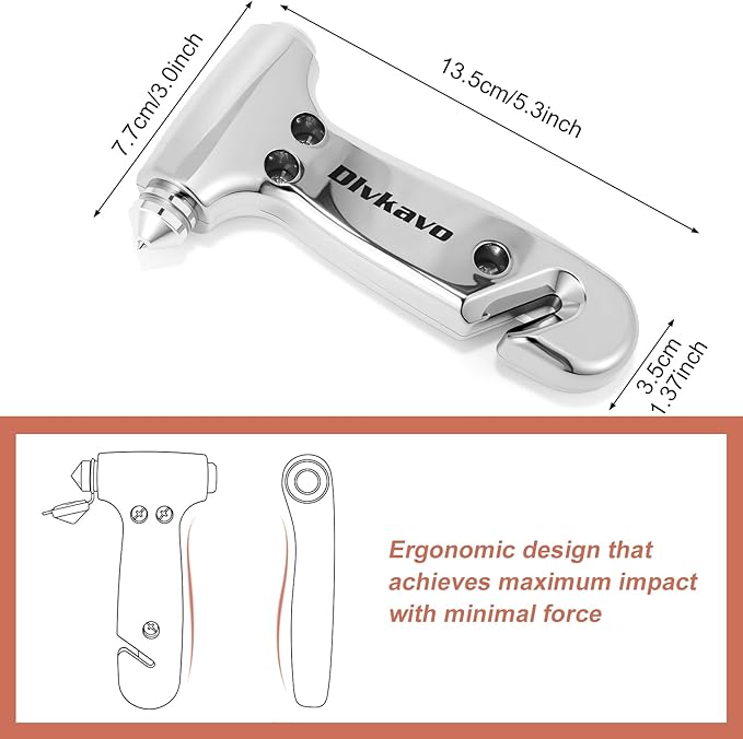 Window Breaker, Automotive Safety Hammer, 3 in 1 Emergency Escape Tool with Glass Breaker and Seat Belt Cutter, Silver